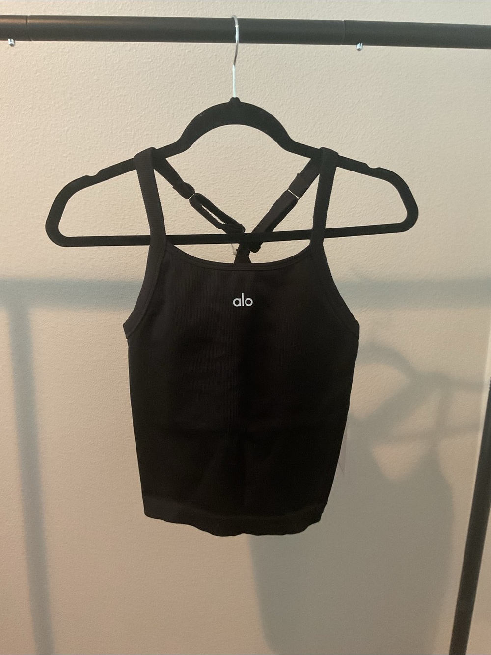 ALO Yoga Black Crop Tank with Racerback Straps